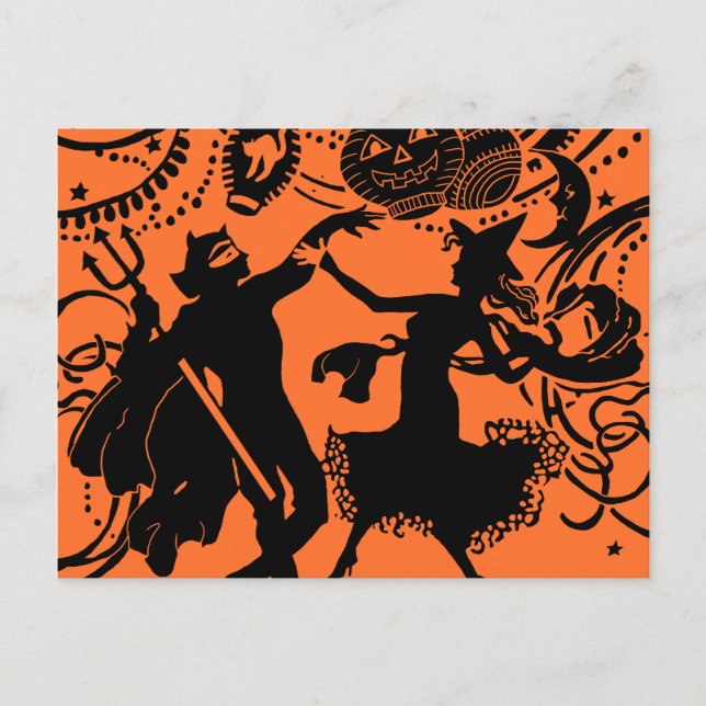 Vintage Devil Witch Dance Silhouette Illustration Postcard (Front)