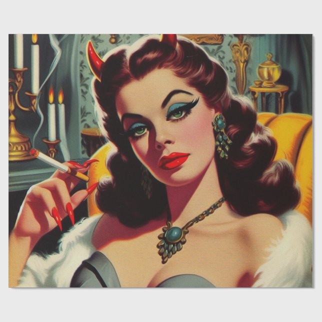 Vintage Devil Woman Wrapping Paper (Flat)