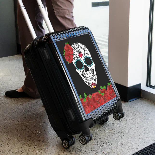 Vintage Dia De Los Muertos Red Roses Sugar Skull Luggage Zazzle