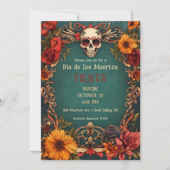 💀🎉 Vintage Día de Muertos Party Invitation (Front)