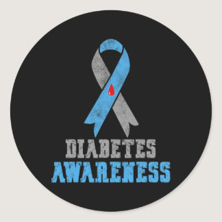 Vintage Diabetes Awareness Blue and Grey Ribbon  Classic Round Sticker