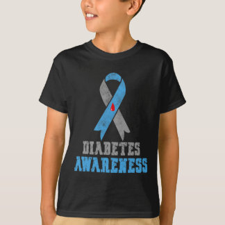 Vintage Diabetes Awareness Blue and Grey Ribbon  T-Shirt