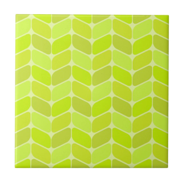 Vintage Diagonal Rectangles Chartreuse Ceramic Tile (Front)