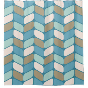Vintage Diagonal Rectangles Light Blue Gold White Shower Curtain