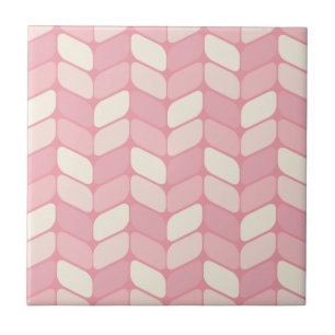 Vintage Diagonal Rectangles Pink Vanilla Ceramic Tile