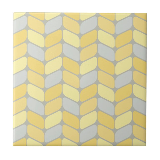 Vintage Diagonal Rectangles Yellow Gray Ceramic Tile (Front)