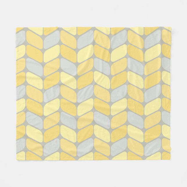 Vintage Diagonal Rectangles Yellow Gray Fleece Blanket (Front (Horizontal))