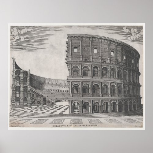Vintage Diagram of The Roman Colosseum 1581 Poster