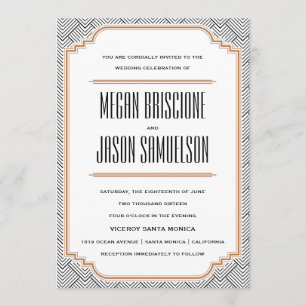 Vintage Diamond Black & Copper Wedding Invitation