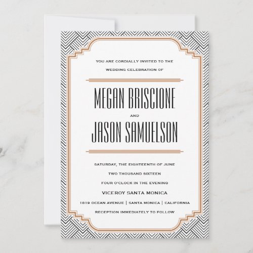 Vintage Diamond Black &amp; Copper Wedding Invitation
