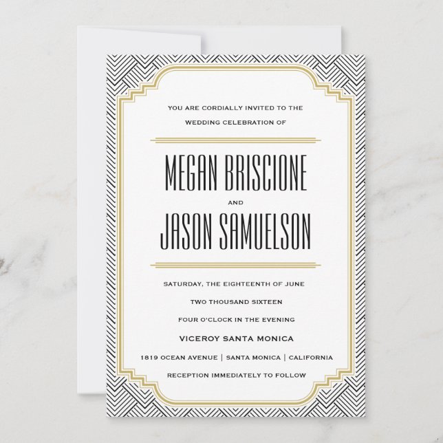 Vintage Diamond Black & Gold Wedding Invitation (Front)