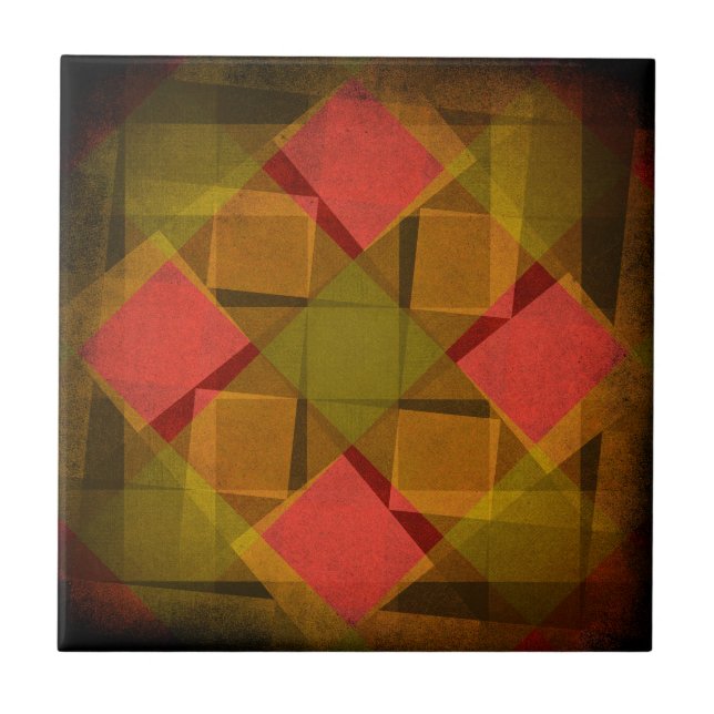 Vintage diamonds and squares pattern ceramic tile (Front)