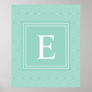 Vintage Diamonds White Teal Turquoise Poster