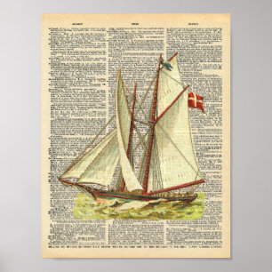 Vintage Dictionary Art Nautical Sailboat Beachy Poster