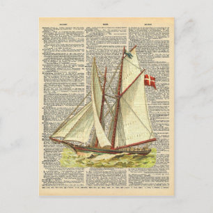 Vintage Dictionary Art Nautical Sailboat on Ocean Postcard