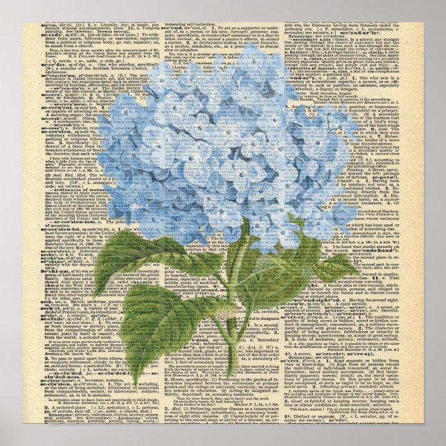 Vintage Dictionary Blue Hydrangea Flower Poster (Front)