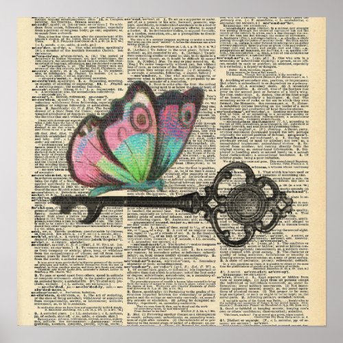 Vintage Dictionary Butterfly Poster