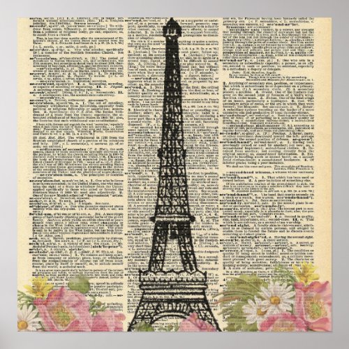 Vintage Dictionary Eifel Tower Poster
