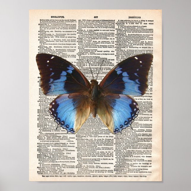 Vintage dictionary page and blue butterfly poster (Front)