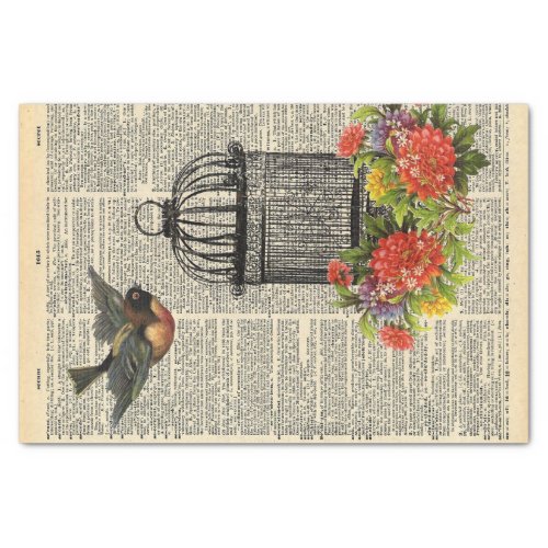 Vintage Dictionary Page Bird Cage Decoupage Tissue Paper