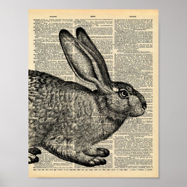Vintage Dictionary page with Rabbit Poster (Front)