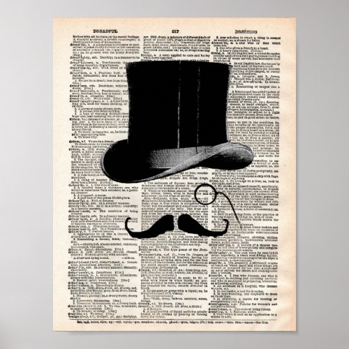 Vintage dictionary page with top hat poster