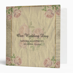 Vintage Dictionary Print with Roses Wedding Album 3 Ring Binder