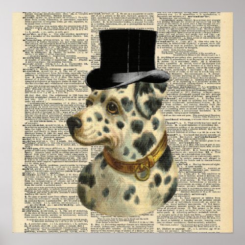 Vintage Dictionary Top Hat Dog Poster