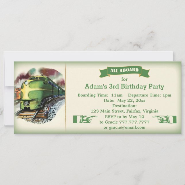 Vintage Diesel Train Birthday Party Invitation (Front)