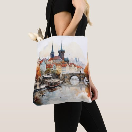 Vintage digital historical old town Prague Tote Bag