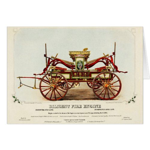 Vintage Diligent Fire Engine 1852 Restored Card