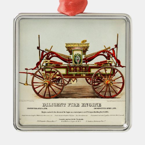 Vintage Diligent Fire Engine 1852 Restored Metal Ornament