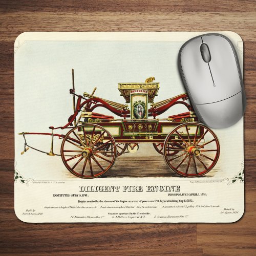 Vintage Diligent Fire Engine 1852 Restored Mouse Pad