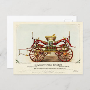 Vintage Diligent Fire Engine, 1852, Restored Postcard