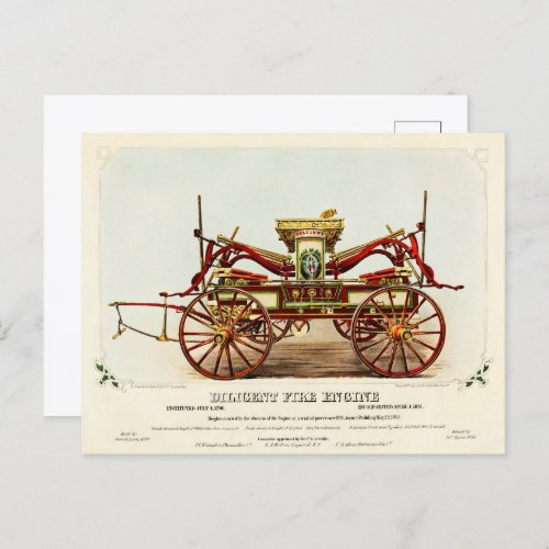 Vintage Diligent Fire Engine 1852 Restored Postcard