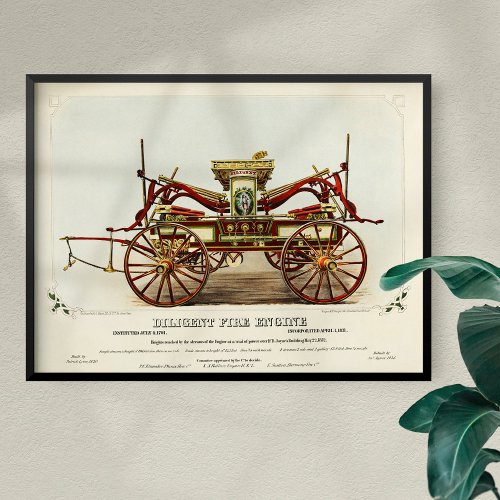 Vintage Diligent Fire Engine 1852 Restored Poster