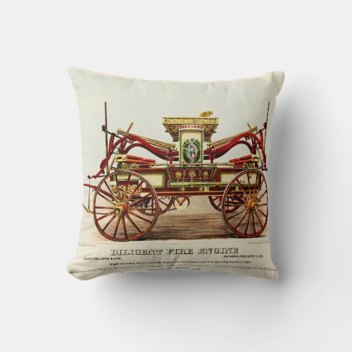Vintage Diligent Fire Engine 1852 Restored Throw Pillow