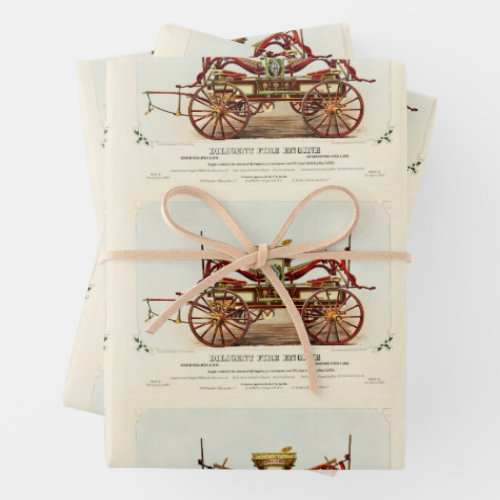 Vintage Diligent Fire Engine 1852 Restored Wrapping Paper Sheets