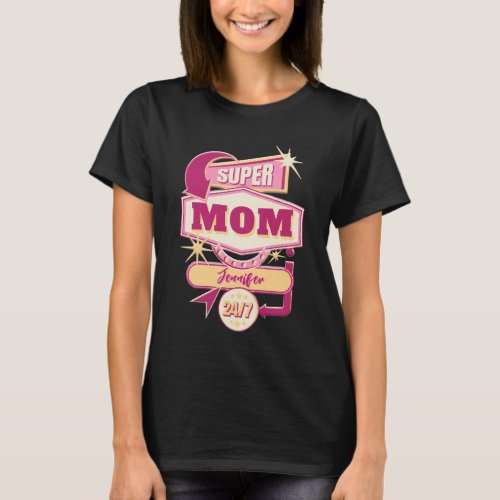 Vintage Diner Sign Super Mom Custom T_Shirt