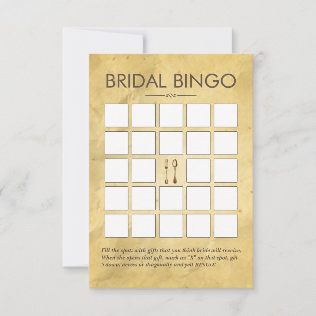 Vintage Dining Tools Bridal Shower Bingo Cards (Front)