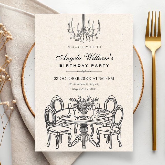 Vintage dinner table birthday invitation (Creator Uploaded)