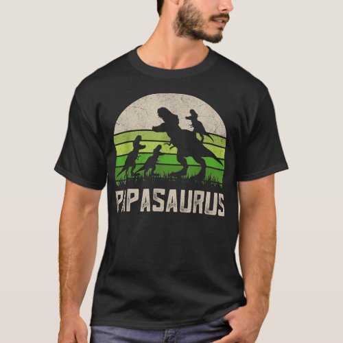 Vintage Dinosaur Papasaurus Kids Funny Fathers T_Shirt