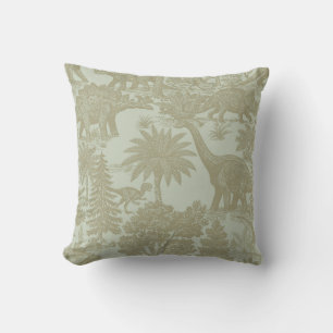 Vintage Dinosaur Toile Pattern Prehistoric Jungle Throw Pillow