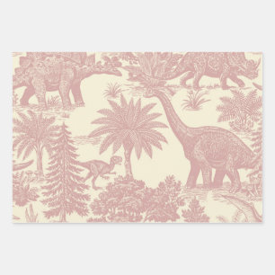 Vintage Dinosaur Toile Pattern Prehistoric Jungle Wrapping Paper Sheets