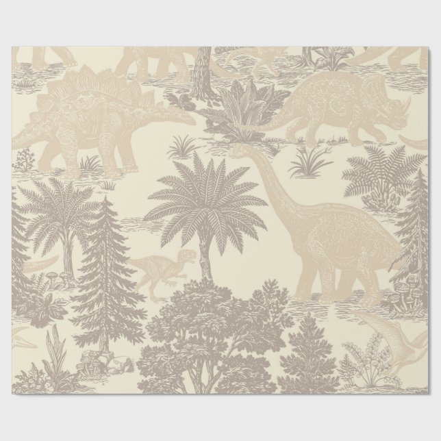Vintage Dinosaur Toile Pattern Wrapping Paper (Flat)