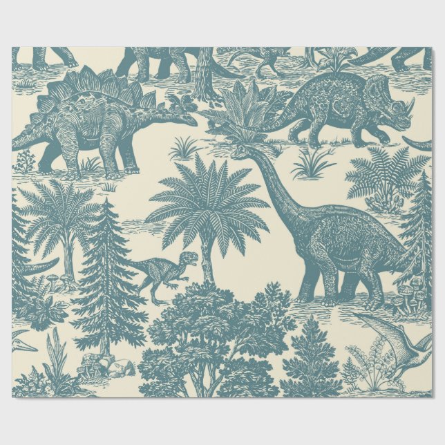 Vintage Dinosaur Toile Pattern  Wrapping Paper (Flat)