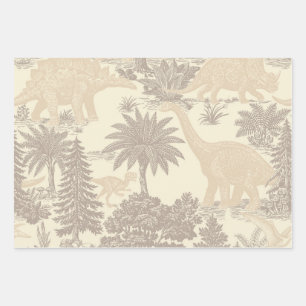 Vintage Dinosaur Toile Pattern Wrapping Paper Sheets