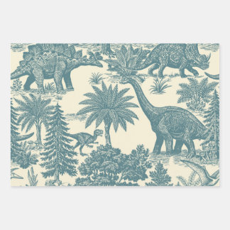 Vintage Dinosaur Toile Pattern Wrapping Paper Sheets