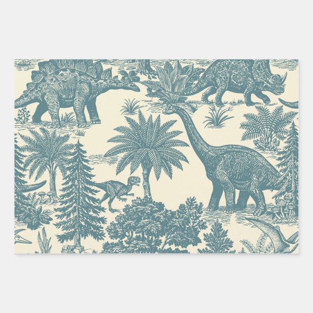 Vintage Dinosaur Toile Pattern  Wrapping Paper Sheets (Front)