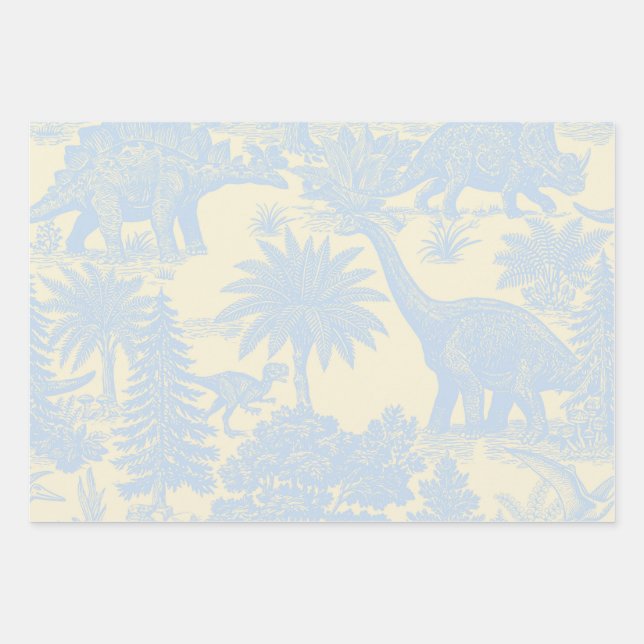 Vintage Dinosaur Toile Pattern Wrapping Paper Sheets (Front)